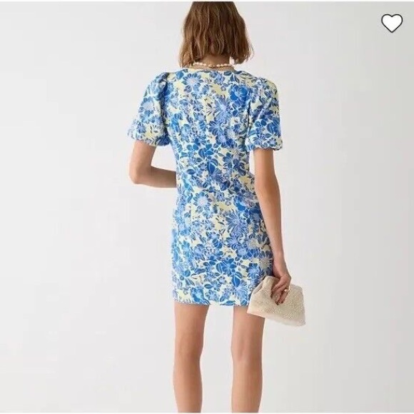J. Crew 4 Blue Yellow Puff Sleeve Button Up Mini Dress - Picture 2 of 7